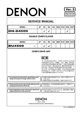 Service Manual Instructions For Denon DN-D4500 • $16.83