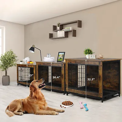 $184.99 • Buy Dog Crate Furniture Wooden Indoor Dog Kennel End Table Pet Cage W/ Double Doors
