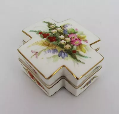 Coalport Hand Painted Cruciform Trinket Box C.1900 • £45