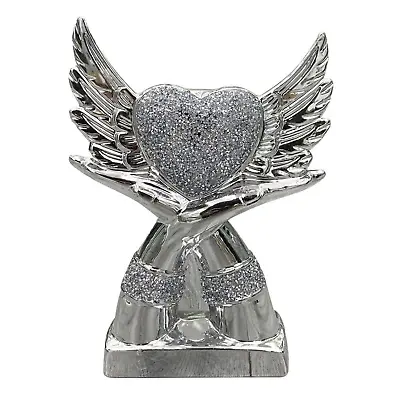 £19.99 • Buy Silver Crushed Diamond Sparkly Angel Wings Ornament Shelf Sitter Bling Gift✨