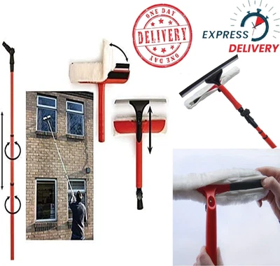 £15.19 • Buy Extra Long Window Cleaning Kit Extendable Telescopic Squeegee Glass Cleaner-Pole