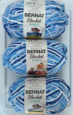 Lot Of 3 BERNAT BLANKET BRIGHTS In WATERSLIDE Variegated 10.5oz 220yds • $30