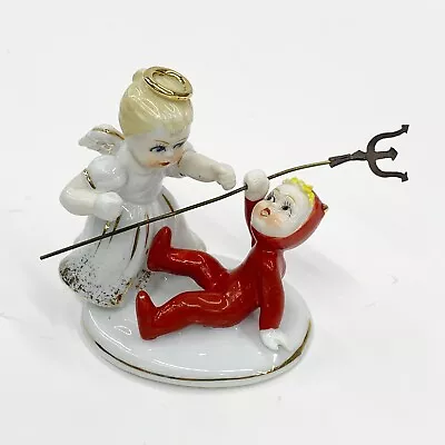 Vintage Figurine Lefton Angel Devil Saint Sinner 1950s Porcelain 2.5” Spaghetti • $143.96