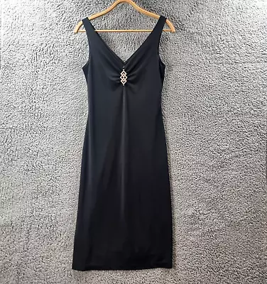 Vintage ROCKMANS Womesn Slip Dress Size 8 Black Stretch Knit Sleeveless V-Neck • $24.95