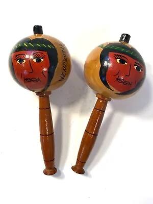 Vintage Pair Of Maracas Venezuela Shakers Wood And Gourd Cool! • $14.99
