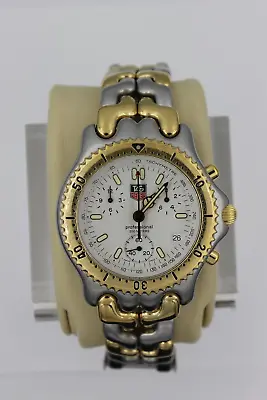 Tag Heuer Mens Watch SEL S35.006 CG1120.BB0424 Link Gold White Chronograph Dive • $560