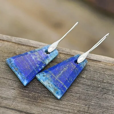 Natural Lapis Lazuli Stone Dangle Earrings Blue Gemstone Drop Earrings Handmade • $13.50