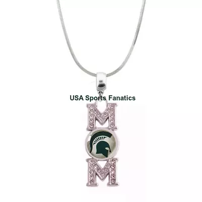 Michigan State Spartans MOM Necklace With Rhinestones On A 925 SS Snake Chain • $11