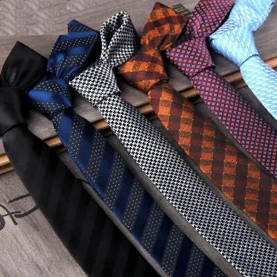 Wedding Slim Mens Jacquard Woven Necktie Narrow Polyester Silk Tie Party • £5.29