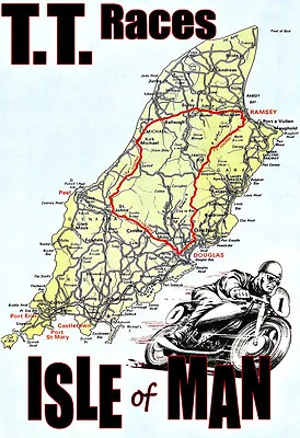 TT Map Isle Of Man Race Track Road Guide Motorcycle Bike Race  Poster Print • £8.99