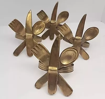 Brass Napkin Rings Set Of 4 Fork Knife Spoon Vintage Utensils India • $17.99