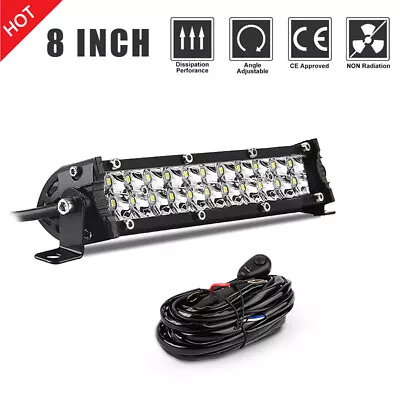 8 Inch LED Light Bar Flood Spot Combo +Wiring Kits Offroad Driving Truck SUV ATV • $23.98