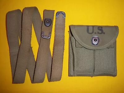 1943 US M1 CARBINE KHAKI TAN SLING & 1943 JS&S Co M1 CARBINE MAGAZINE POUCH EXC • $300