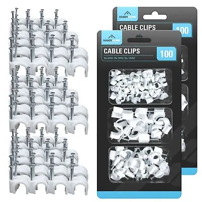 £3.99 • Buy 100-200 Cable Clips 6mm 9mm 12mm | Round White Plastic Electric Wire Set Wall