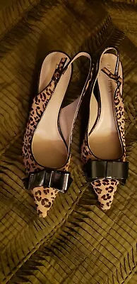 Ellen Tracy Animal Print Cow Hair Sling Back Shoes | Size 9  • $25