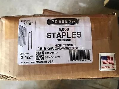 7/16 Crown 2-1/2” Staples 5000 Per Box Similar To Senco Q25 • $25