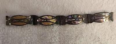 Vintage Taxco Mexico Sterling Silver Abalone Panel  Bracelet • $13.99