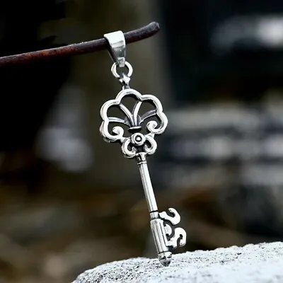 Mens Stainless Steel Gothic Silver Key Pendant Necklace Punk Jewelry Chain 24  • $10.99
