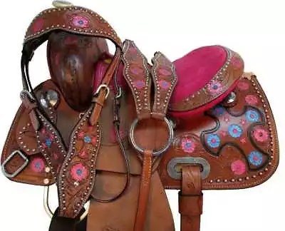 Western Deep Padded Beige Leather Horse Saddle Size 13  To 18  Inch Seat • $470