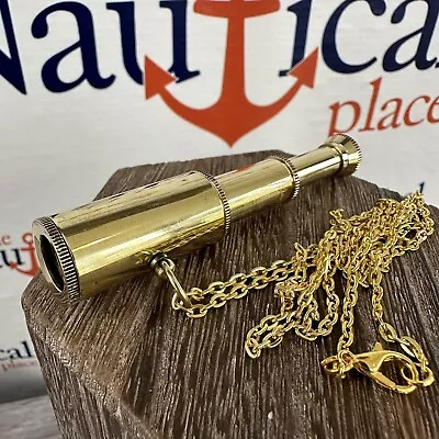 Brass Telescope W/ 27  Chain Small Pocket Size Spyglass Nautical Monocular • $5.47