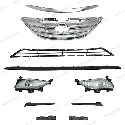 10PC For Sonata 2011-2014 Upper Lower Chrome Grille Fog Lights Bumper Brackets • $71.98