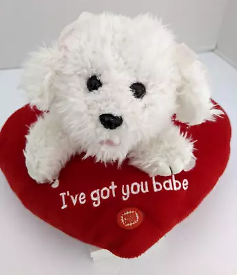 Valentine Animated White Dog Plush  Lip-Sync Sings 'I’ve Got You Babe'  VIDEO • $34.99