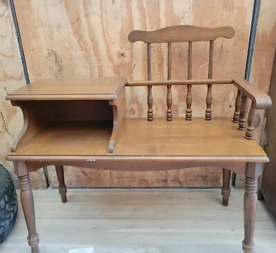 Vintage / Antique Gossip Bench / Telephone Seating - Wood With Attached Seat • $38