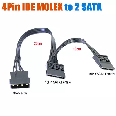 $6.60 • Buy 4 Pin IDE Molex To 2 SATA Power Cable Splitter Adapter 1 Male To 2 Female 15 Pin