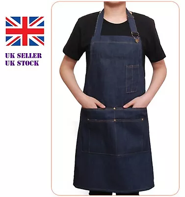 £7.99 • Buy Denim Apron Cooking Kitchen Restaurant Cafe Bib Dress Adjustable Strap Pocket UK