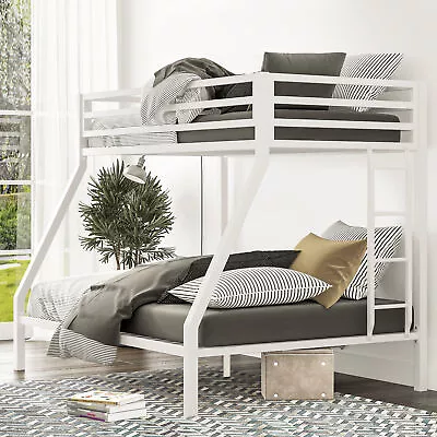 Metal Bunk Bed Twin Over Full Size With Removable Stairsfor Teen & AdultsWhite • $245.99