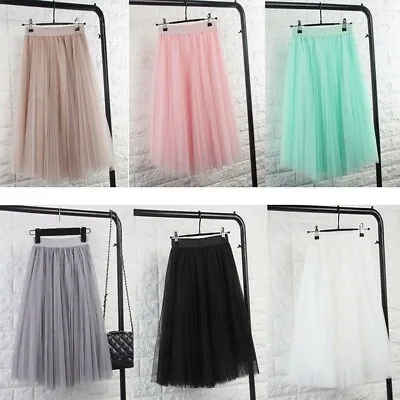 £9.29 • Buy Women High Waist Mesh Tutu Maxi Skirts Sheer Net Tulle Pleated A Line Long Dress