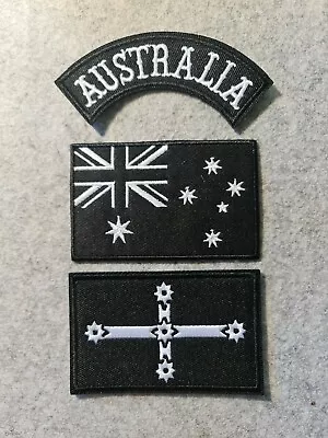 AUSTRALIA B&W 3 Pc Biker Harley Davidson Vest Embroidered Patches Iron Sew On • $21.80