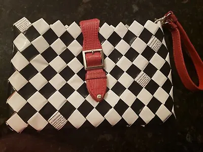 Nahui Ollin Candy Wrapper Clutch Purse Wristlet Makeup Bag Black & White & Red • $19.99