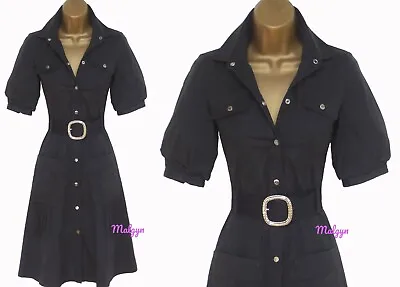 Karen Millen ✩ Classic Black Belted Utility Military Shirt Style Dress  Uk 10-12 • £64.99