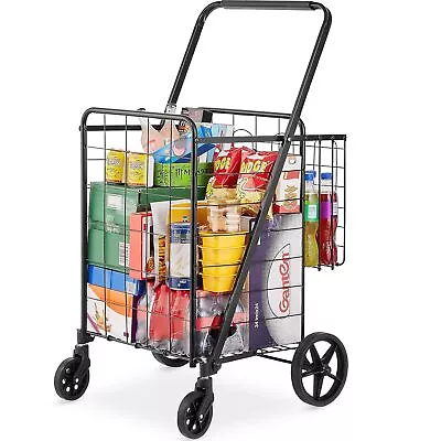 Folding Shopping Cart Jumbo Grocery Cart With Double Baskets Free Shipping • $40.39