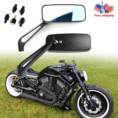 New Black Rectangle Motorcycle Mirrors For Harley Cruiser Bobber Chopper Softail • $21.61