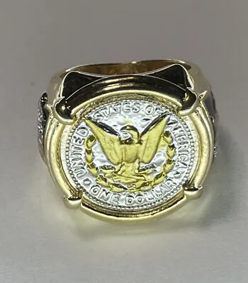 Morgan Silver Dollar American Eagle Men's Ring 14K Gold Plated Size 8 • $25.46