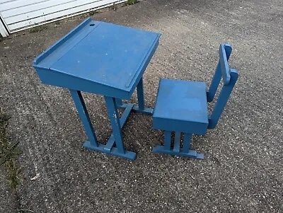 £24 • Buy Vintage Painted Kids Wooden School Desk With Lid And Chair