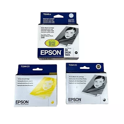 Epson T034420 T034120 T034820 Ink Cartridges Stylus 2200 EXPIRED 6/19 10/13 4/04 • $29.98