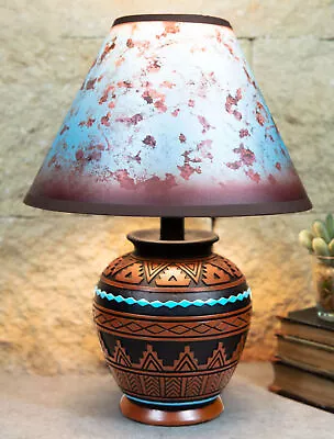 Indian Tribal Southwest Navajo Vector Brown Petite Vase Table Lamp With Shade • $95.99