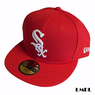 New Era 59Fifty Men's Cap MLB Basic Chicago White Sox Custom Red Fitted Size Hat • $26.99