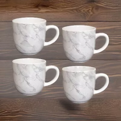 Set Of 4 Marble Effect Tea Coffee Mugs Cups Kitchenware Mug Gift Hot Drink • £13.50