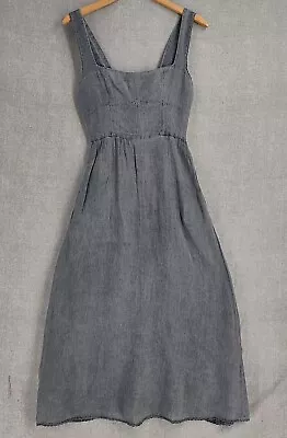 ZARA Dress Womens SMALL Blue Gray Linen Strappy Empire Square Neck Midi • $43