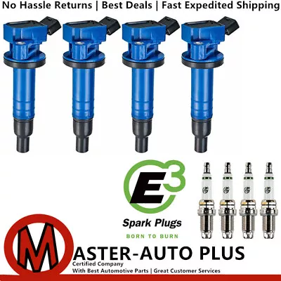 E3 E348 Spark Plug + UF247 Blue Ignition Coil For 00-08 Toyota Corolla L4 1.8L • $174.28