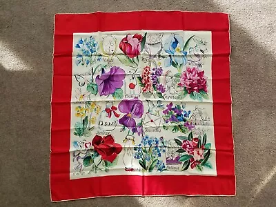 Vintage French Hand Painted Pure Silk Scarf Floral French Words (Richness Etc) • $89.97