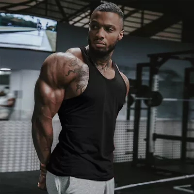 Men's Gym Singlet Tank Top Tee Stringer Bodybuilding Y-Back Muscle Fitness Vest • $8.99