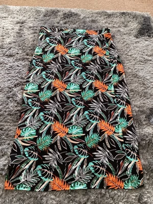 £4.99 • Buy George Asda Summer Black Green Mix Tropical Print Wrap Midi Skirt Plus Size UK18