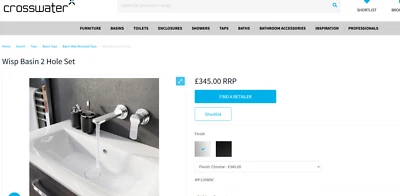 Crosswater Wisp 2 Hole Wall Mounted Single Lever Basin Mixer Tap Set • £135
