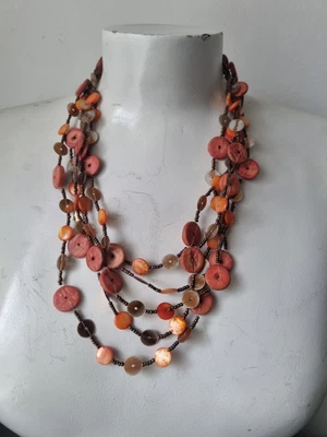 £3 • Buy Beautiful M&S Red/brown Tones Multistrand Seed Bead & Disc Necklace Costume Jewl