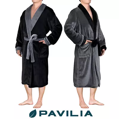 Mens Warm Fleece Robe Microfiber Bathrobe Shawl Collar Male Spa Robe Sleepwear • $31.99